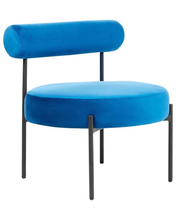 Armløs stol Mørkeblå Velour Polstret Rund Sæde Sort Metal Ramme