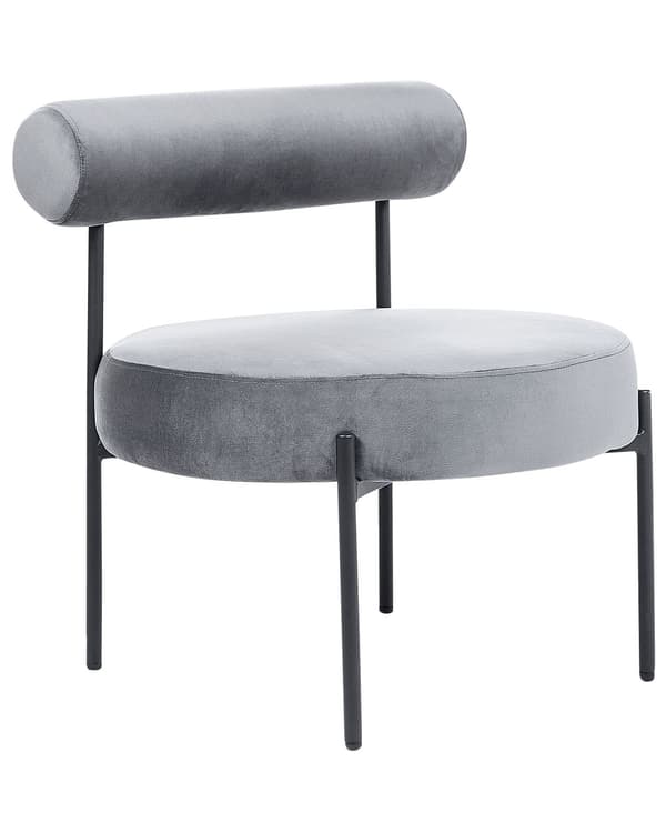 Armløs Stol Grå Velour Polstring Rundt Sæde Rullet Ryg Vintage-design Sort Metalstel