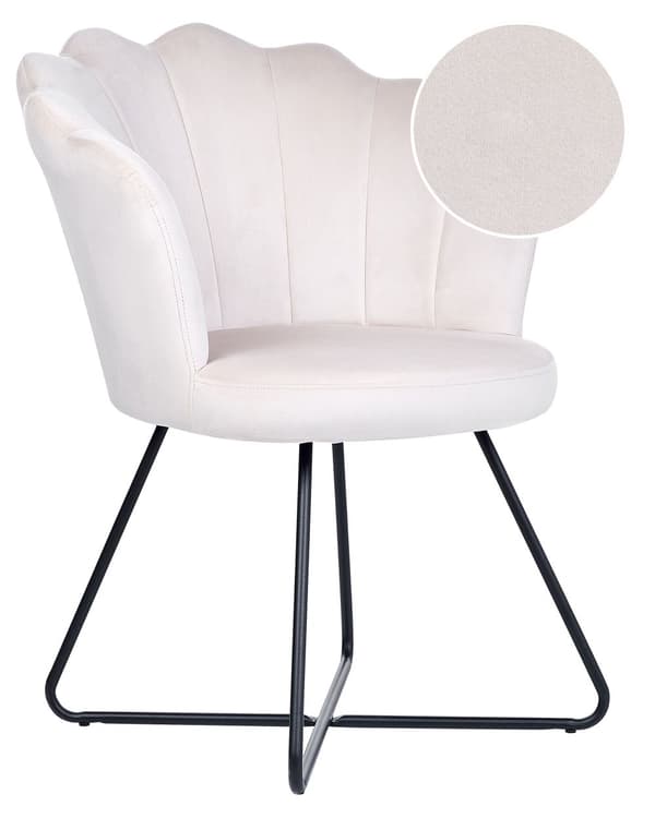 Lænestol Off White Velour Polstring Skalryg Vintage Klassisk Design Sort Metalstel