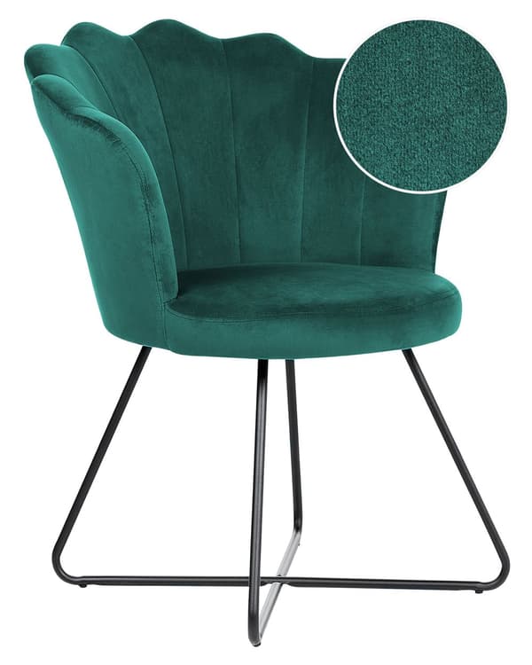 Fåtölj utan Armstöd Beige Sammetsklädsel Snäckskalsformat Ryggstöd Vintage Klassisk Design Grön Metallram Vardagsrum