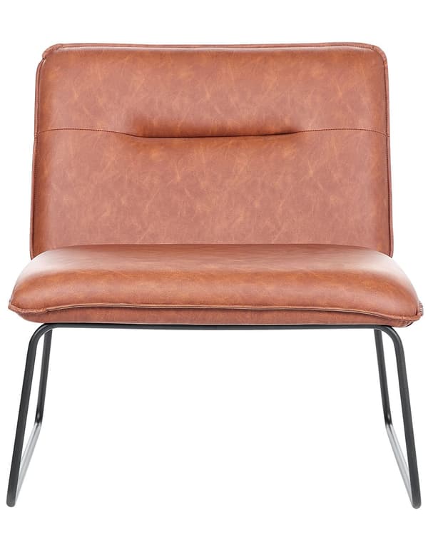 Fåtölj utan Armstöd Brun Konstläder PU-klädsel Bred Sits Vintagedesign Svart Metall