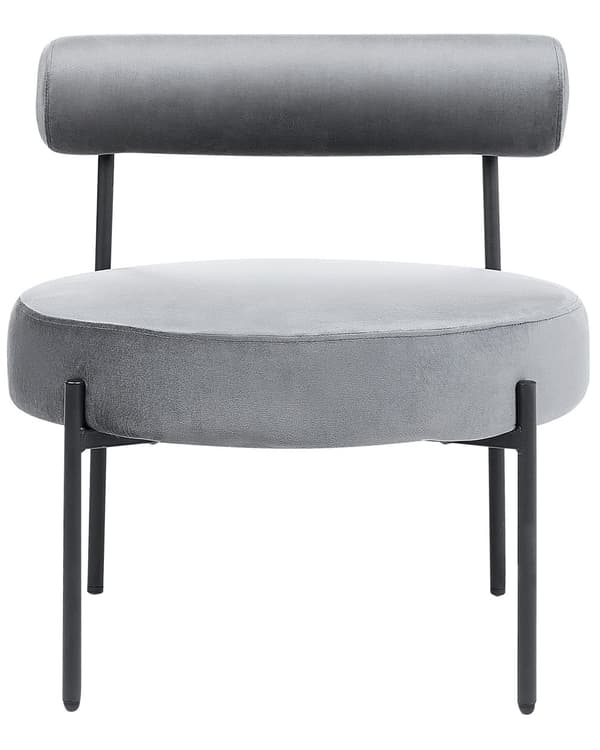 Armløs Stol Grå Fløyelspolstring Rundt Sete Rullestol Vintage-Design Svart Metallramme