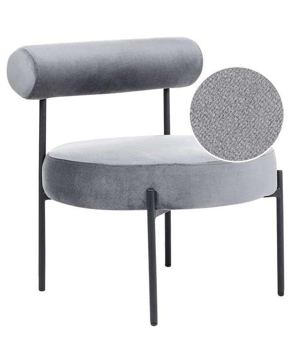 Armløs Stol Grå Fløyelspolstring Rundt Sete Rullestol Vintage-Design Svart Metallramme