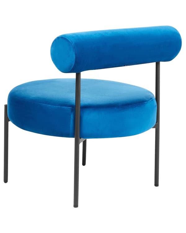 Armløs Stol Marineblå Fløyelspolstring Rundt Sete Rullestol Vintage-Design Svart Metallramme