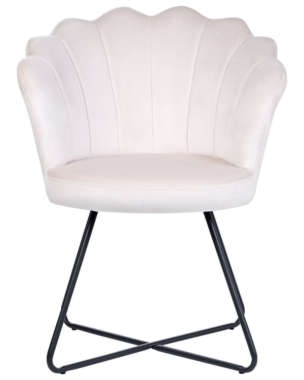 Armløs stol Off-white Fløyelspolstring Vintage Klassisk design Svart metallramme