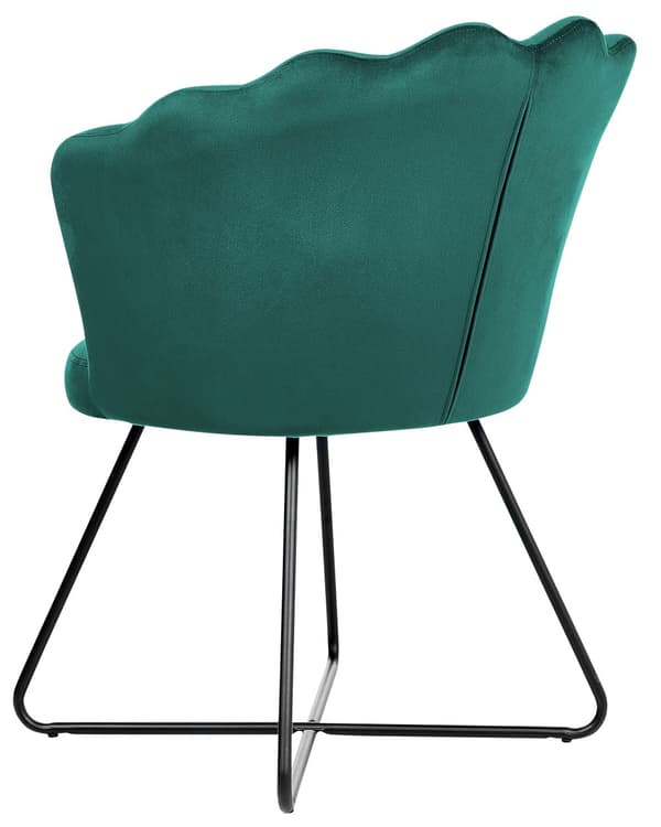 Armløs stol grønn fløyelspolstring vintage klassisk design svart metallramme