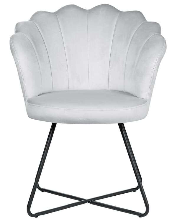Armløs stol grå fløyelspolstring vintage klassisk design svart metallramme