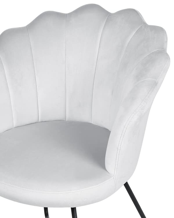 Armløs stol grå fløyelspolstring vintage klassisk design svart metallramme