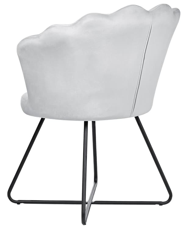 Armløs stol grå fløyelspolstring vintage klassisk design svart metallramme