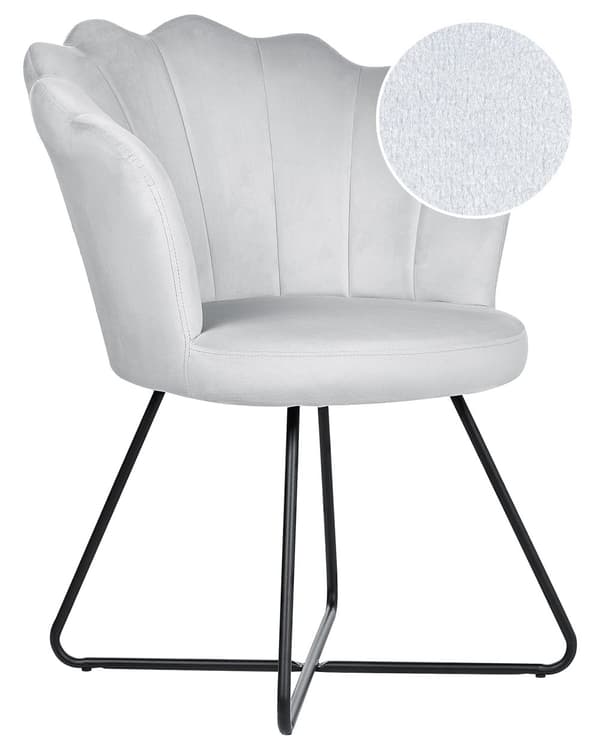 Armløs stol grå fløyelspolstring vintage klassisk design svart metallramme