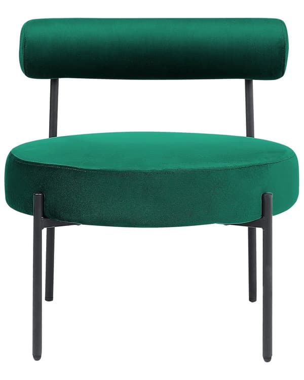 Armløs Stol Smaragdgrønn Fløyelspolstring Rundt Sete Rullestol Vintage-Design Svart Metallramme