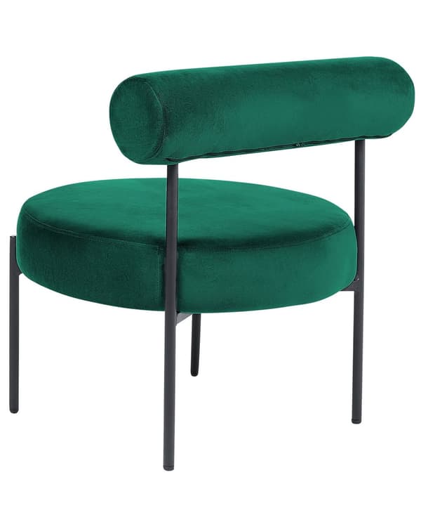 Armløs Stol Smaragdgrønn Fløyelspolstring Rundt Sete Rullestol Vintage-Design Svart Metallramme