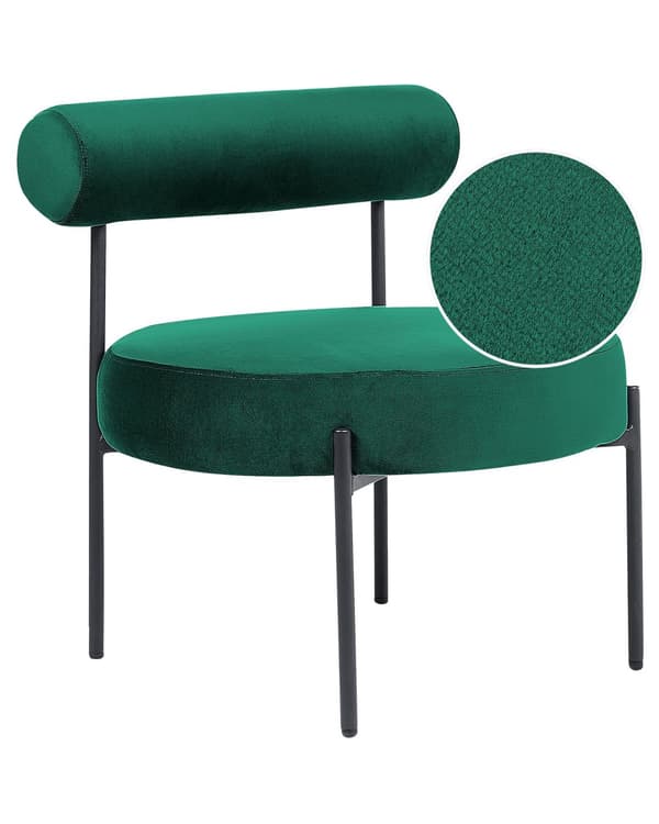 Armløs Stol Smaragdgrønn Fløyelspolstring Rundt Sete Rullestol Vintage-Design Svart Metallramme