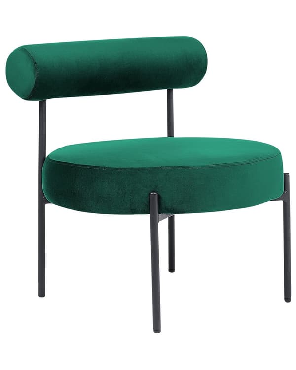 Armløs Stol Smaragdgrønn Fløyelspolstring Rundt Sete Rullestol Vintage-Design Svart Metallramme