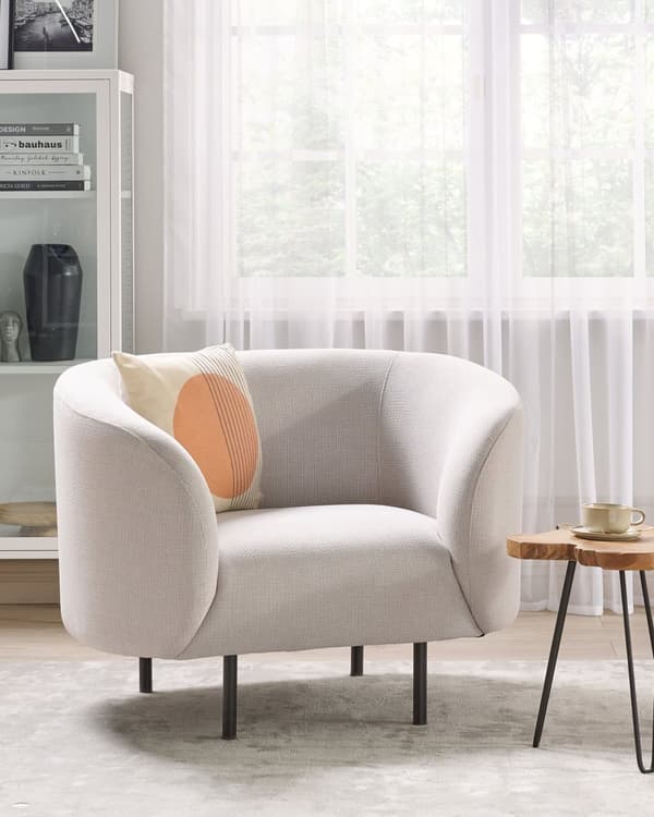 Fåtölj Beige och Svart Polyestertyg Mjuk Nubby Svarta Ben Retro Glam Art Deco Design