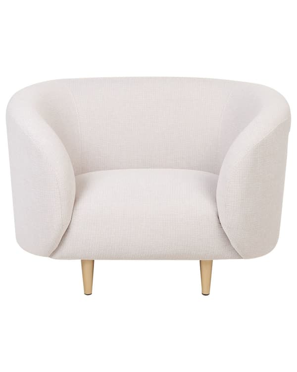 Fåtölj Beige Polyestertyg Mjuk Nubby Guldben Retro Glam Art Deco Design