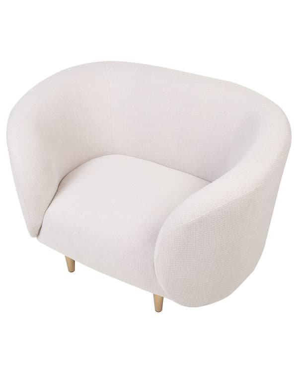 Fåtölj Beige Polyestertyg Mjuk Nubby Guldben Retro Glam Art Deco Design