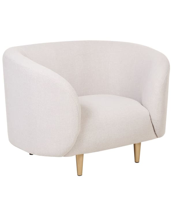 Fåtölj Beige Polyestertyg Mjuk Nubby Guldben Retro Glam Art Deco Design