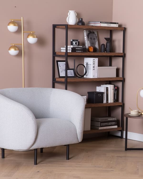 Lænestol Sort og Hvidt Polyesterstof Blødt Nubret Sorte Ben Retro Glamourøs Stil