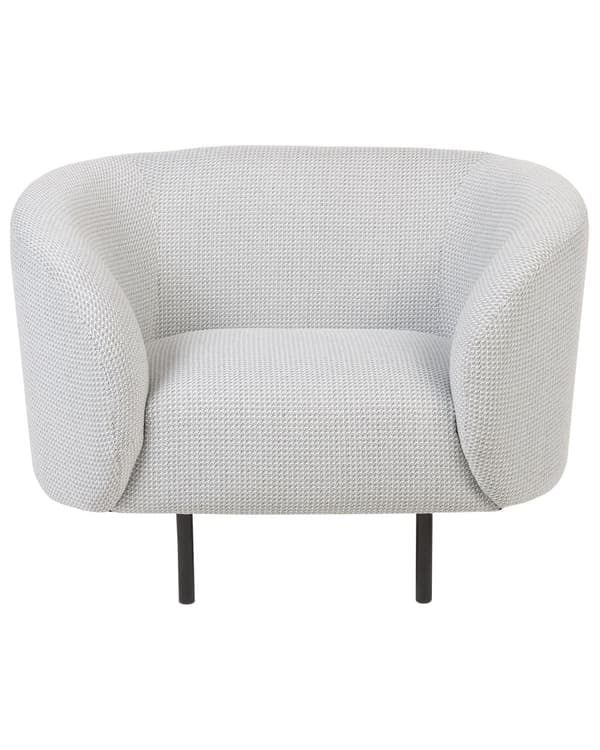 Lænestol Sort og Hvidt Polyesterstof Blødt Nubret Sorte Ben Retro Glamourøs Stil