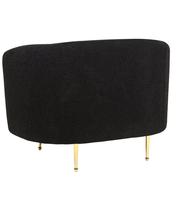 Fåtölj Svart Boucle Tyg Mjuk Nubby Guldben Retro Glam Art Deco Design Vardagsrum Bibliotek