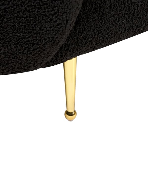 Fåtölj Svart Boucle Tyg Mjuk Nubby Guldben Retro Glam Art Deco Design Vardagsrum Bibliotek