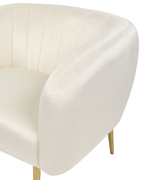 Lænestol Creme Beige Velour Gylden Metalramme Rund Ryg Glamourøs Stil