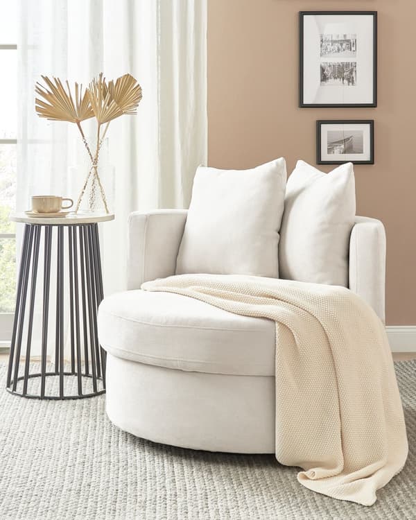 Fåtölj Ljus Beige Polyester Svängbar Järnbas Två Kuddar Avtagbara Höljen Rund Rygg Modern Glam Stil Vardagsrum