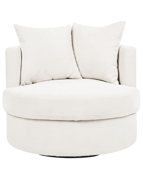 Lænestol Beige Polyester Rund Stof Stuestol Uden Armlæn til Stuen Bred Hvilestol Drejefod Polstret Moderne Design Møbel med Ryghynder