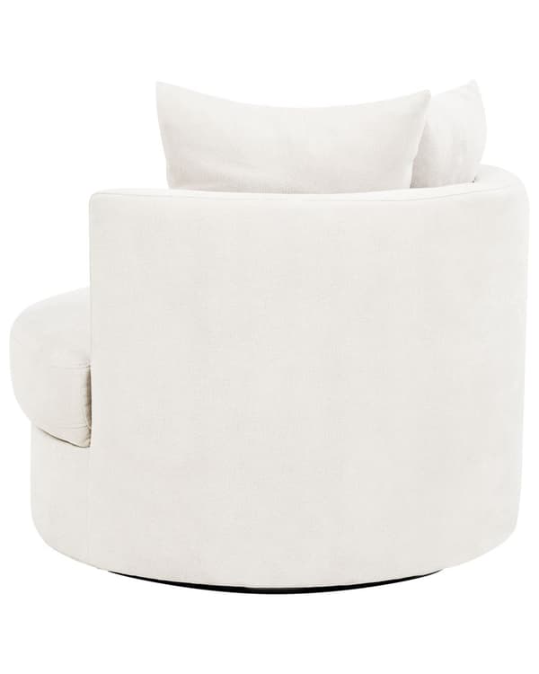 Lænestol Beige Polyester Rund Stof Stuestol Uden Armlæn til Stuen Bred Hvilestol Drejefod Polstret Moderne Design Møbel med Ryghynder