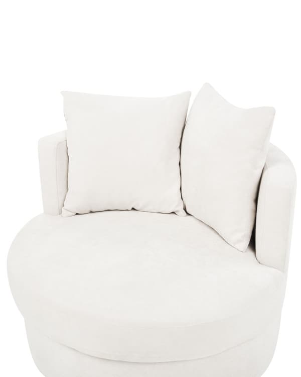 Lænestol Beige Polyester Rund Stof Stuestol Uden Armlæn til Stuen Bred Hvilestol Drejefod Polstret Moderne Design Møbel med Ryghynder