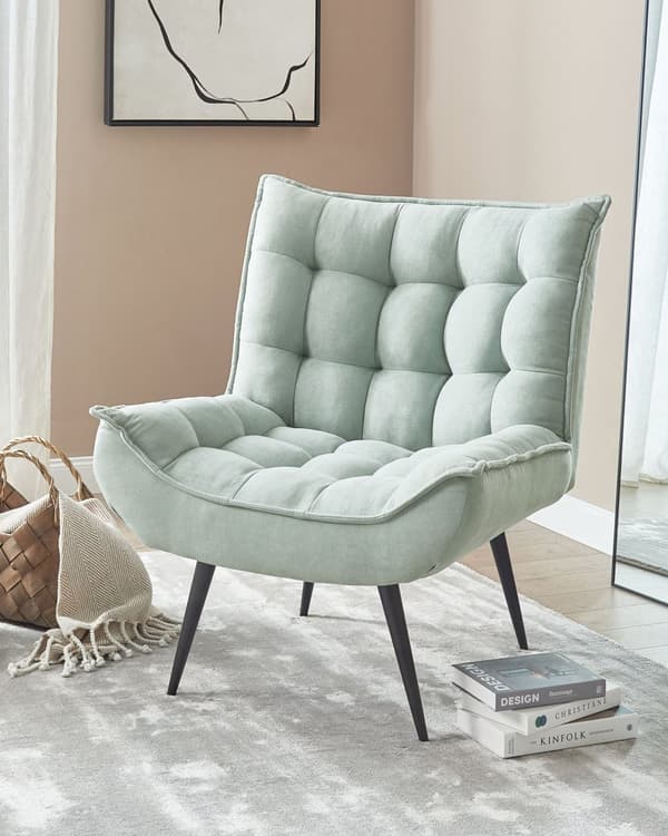Lænestol Mintgrøn Polyester Stof Stuestol Uden Armlæn til Stuen Bred Hvilestol Polstret Moderne Design Møbel