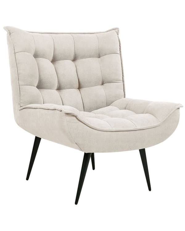 Lænestol Beige Polyester Stof Stuestol Uden Armlæn til Stuen Bred Hvilestol Polstret Moderne Design Møbel