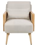 Miniatyrbillede 5 af 11: Lænestol Beige Polyester Stof Stuestol med Armlæn til Stuen Bred Hvilestol Fransk Rørflet Polstret Moderne Design Møbel