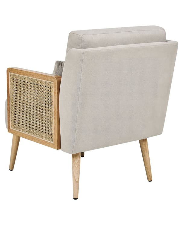 Lænestol Beige Polyester Stof Stuestol med Armlæn til Stuen Bred Hvilestol Fransk Rørflet Polstret Moderne Design Møbel