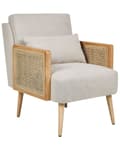 Miniatyrbillede 1 af 11: Lænestol Beige Polyester Stof Stuestol med Armlæn til Stuen Bred Hvilestol Fransk Rørflet Polstret Moderne Design Møbel