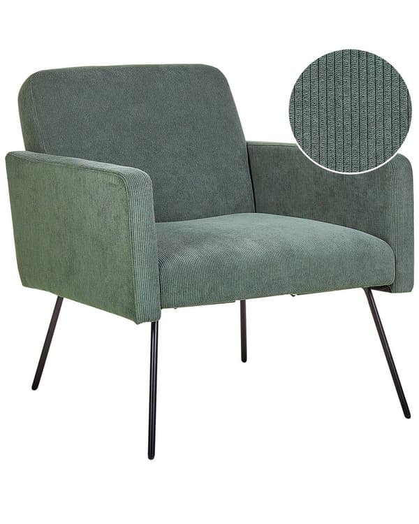 Fåtölj Mörkgrön Manchester Smala Svart Metallben Modern Retro Vardagsrum Sovrum
