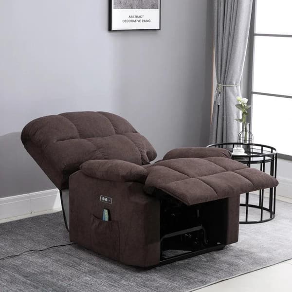 Rootz Fåtölj - TV-fåtölj - Massagestol - Fåtölj med ståhjälp - 160° justerbart ryggstöd - Massage- och värmefunktion - Brun - 83 cm x 95 cm x 105 cm