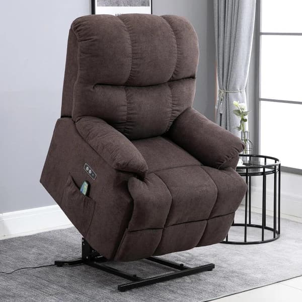Rootz Fåtölj - TV-fåtölj - Massagestol - Fåtölj med ståhjälp - 160° justerbart ryggstöd - Massage- och värmefunktion - Brun - 83 cm x 95 cm x 105 cm