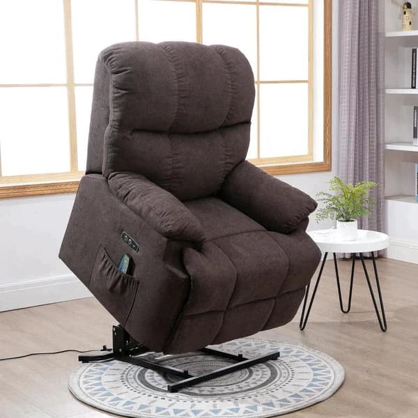 Rootz Fåtölj - TV-fåtölj - Massagestol - Fåtölj med ståhjälp - 160° justerbart ryggstöd - Massage- och värmefunktion - Brun - 83 cm x 95 cm x 105 cm
