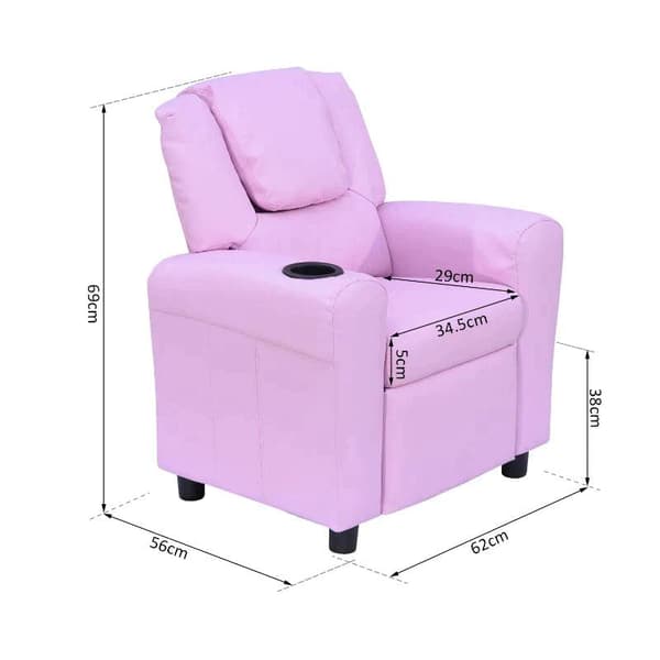 Rootz Børnelænestol - Minilænestol - Børnesofa - Hvilelænestol - Liggefunktion - Indbygget kopholder - Pink - 62 x 52 x 69 cm