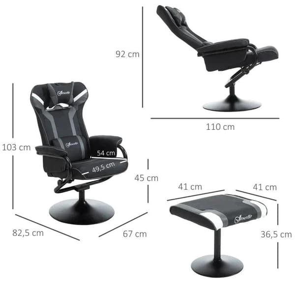 Rootz Afslapningsstol - Tv-stol - Polstret stol - Spillesofa - Taburet - Sort/Grå - 67 x 82,5 x 103 cm