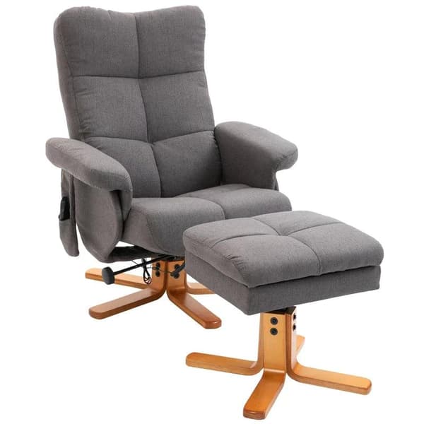 Rootz Afslapningsstol - Massagestol med fodskammel - tv-stol med massagefunktion - hvilestol med træben - polyester - mørkegrå - 80 x 86 x 99 cm
