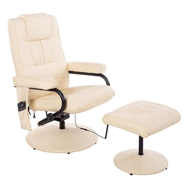 Rootz Avslappningsstol - Massagestol - Avslappningsstol med liggfunktion - TV-stol med massagefunktion - Inklusive pall - Läderimitation - Krämvit - 7