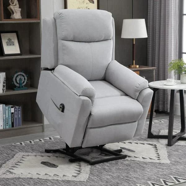 Rootz Electric Stand-up Chair - Fåtölj - Relax Fåtölj - Tv Fåtölj med sovfunktion - Liggfunktion - Fjärrkontroll - Linne Touch - Grå - 83 x 89 x 102 c