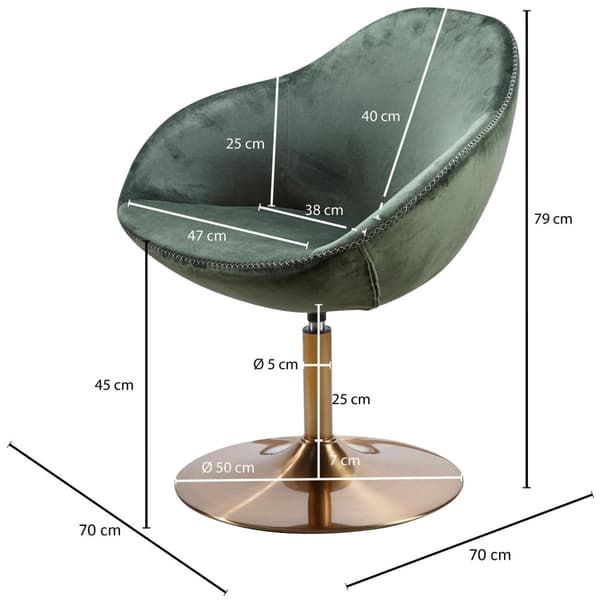 Rootz stol sammetsgrön - guld 70x79x70 cm design snurrstol - Klubbstol klädd stol med armstöd - Snurrstol Cocktailsessel Lounge - Barstol Besöksstol -
