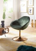 Miniatyrbild 6 av 7: Rootz stol sammetsgrön - guld 70x79x70 cm design snurrstol - Klubbstol klädd stol med armstöd - Snurrstol Cocktailsessel Lounge - Barstol Besöksstol -