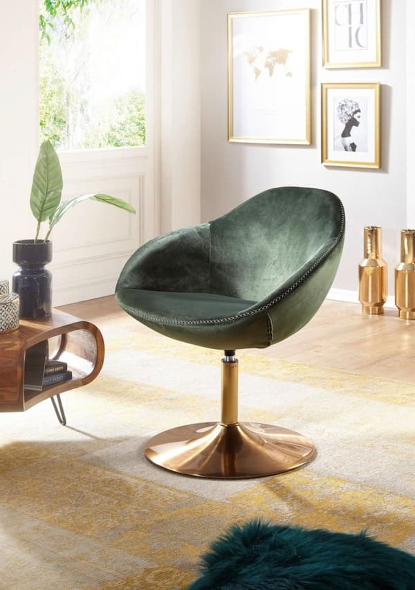 Rootz stol sammetsgrön - guld 70x79x70 cm design snurrstol - Klubbstol klädd stol med armstöd - Snurrstol Cocktailsessel Lounge - Barstol Besöksstol -