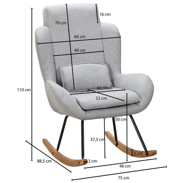 Rootz RocChair Grey Design Relax Chair 75 x 110 x 88,5 cm - Lænestolsstof - træ - Gyngelænestol med stel - Polstret Relax Chair RocChair - Moderne roc