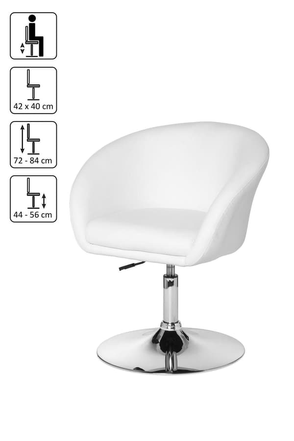Rootz design relaxfåtölj loungefåtölj syntetisk läder cocktailfåtölj vit - Vridfåtölj - Matsalsstol 120 kg - Klubbfåtölj läderlook - Snurrstol Modern